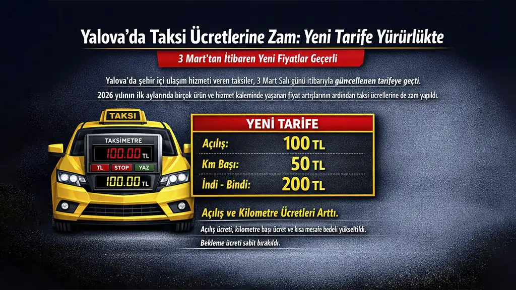 YALOVA’DA TAKSİ ÜCRETLERİNE ZAM