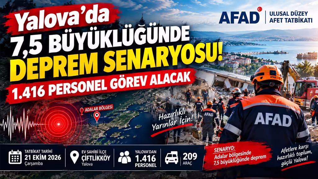 Yalova’da 7,5 büyüklüğünde deprem senaryosu! 1.416 personel görev alacak